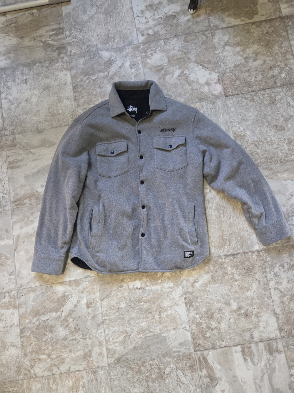 Grey Stüssy fleece Jacket Mens Medium - Picture 2 of 16